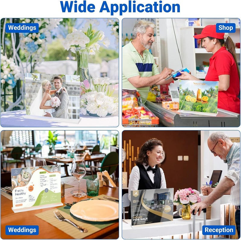 DECOHOBO 12 Pack Acrylic Sign Holder 11 x 8.5 Horizontal, Double-Sided Clear Sign Holder Plastic Stands for Display, T Shape Acrylic Table Sign Stands for Office Store Restaurants Wedding Party Decoration - Image 5